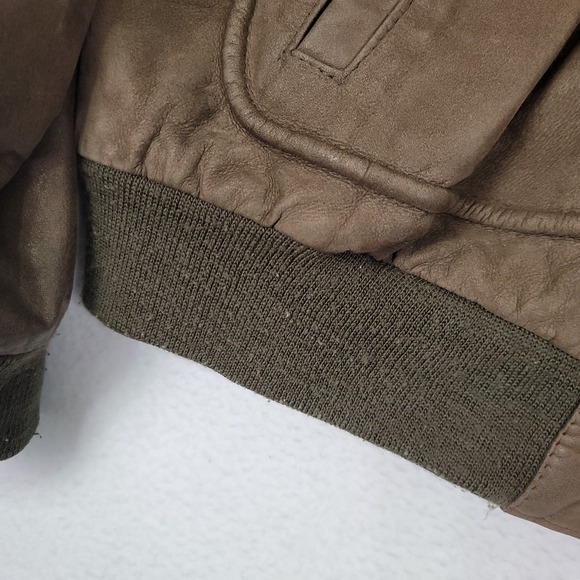 STRUCTURE VINTAGE BROWN GENUINE LEATHER BOMBER JACKET MENS LARGE FULL ZIP Y2K - Picture 5 of 16